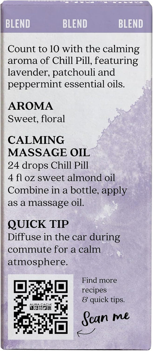 Aura Cacia Chill Pill Essential Oil - 0.5 Ounce with Lavender, Peppermint, Sweet Orange, and More