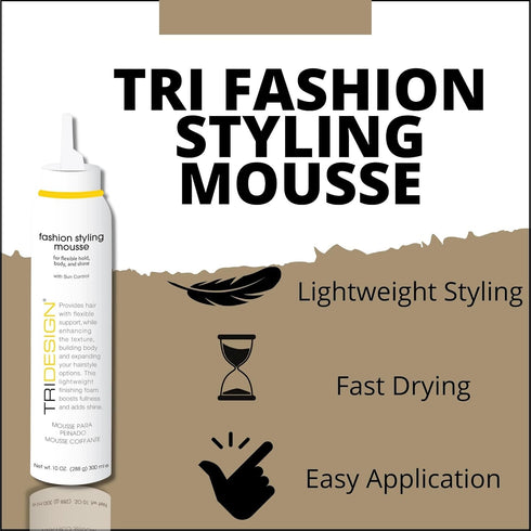 TRI Fashion Styling Mousse - 10 Ounce for Wavy Hair, Volumizing & Taming Curls