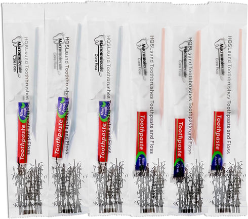 100 Pack Disposable Toothbrushes with Toothpaste Floss, Individually Wrapped Travel Kit for Homeless, Airbnb