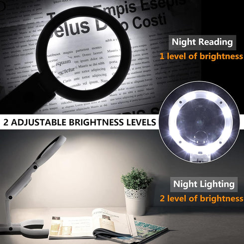 30X 10X Magnifying Glass with Light and Stand, Foldable Handheld for Seniors Reading and Close Work