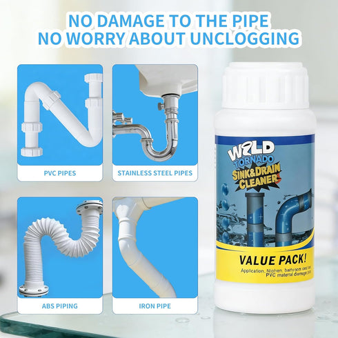 QIUMICO (4PC) Wild Tornado Sink and Drain Cleaner, Wild Tornado Pipe Dredge, Powerful Sink and Drain Cleaner Powder