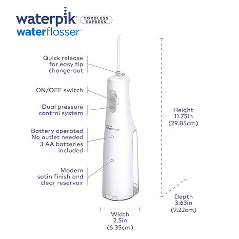 Waterpik Cordless Water Flosser, Battery Operated & Portable for Travel & Home, ADA Accepted, White WF-02