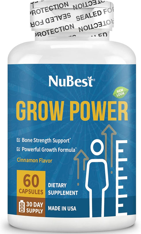 NuBest Grow Power - Calcium & Magnesium Supplement with Vitamin K2, D3, Zinc for Strong Bones - 60 Capsules