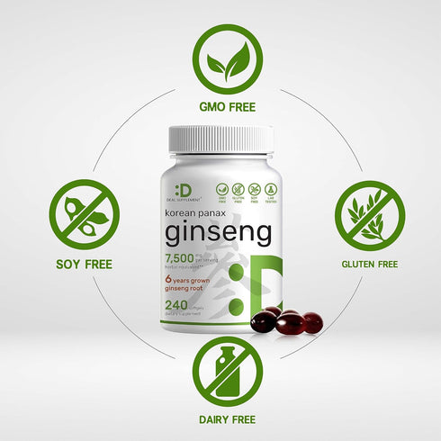 Korean Red Panax Ginseng Root Extract, 7,500mg, 240 Softgels for Energy & Immune Health