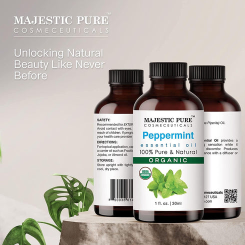 Majestic Pure Peppermint Essential Oil, 100% Organic Oil for Aromatherapy, Skincare, Hair Care, Household Use