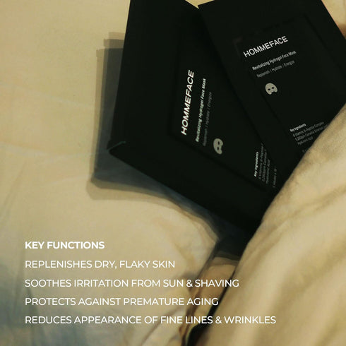 HommeFace Revitalizing Hydrogel Facial Mask Set for Men, 5ct Hydrating Anti-aging Face Sheet Mask with Hyaluronic Acid