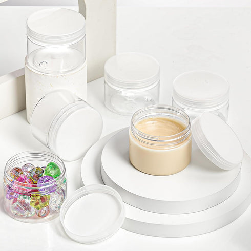 SATINIOR 24 Pieces Clear Plastic Jars with Lids, Round Storage Containers for Beauty Products, 1 oz