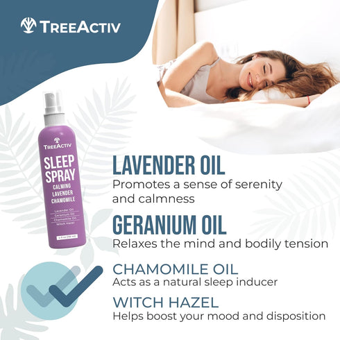 TreeActiv Sleep Spray, Calming Lavender Chamomile, Soothing Pillow Spray Air Freshener for Relaxation, 1000+ Sprays