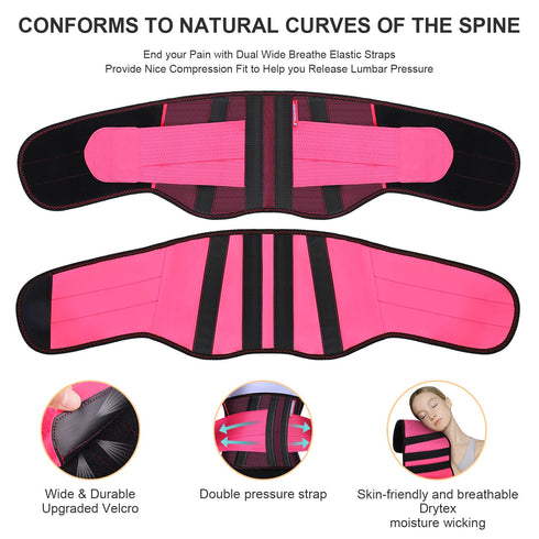T TIMTAKBO 2.0 Lower Back Brace for Pain Relief, Herniated Disc Support Belt for Women (Red, L/XL Fits 32"-39")
