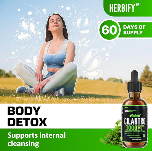 HERBIFY Cilantro Tincture, Herbal Supplement for Detox, Antioxidants, Heart and Body Cleanse, 4 Fl Oz
