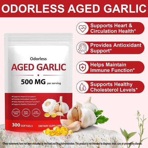 NIFEISHI (300 Count) 500mg 2-Year Aged Garlic Extract Capsules, Odorless, Garlic Supplement, Matured for Overall