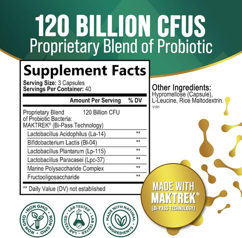 Probiotics for Digestive Health, 120 Billion CFU for Women's Vaginal pH & Daily Immune Support, Nature's Probiotic Supplement for Gut Health & Bloating, Probiotics for Women & Men - 120 Capsules