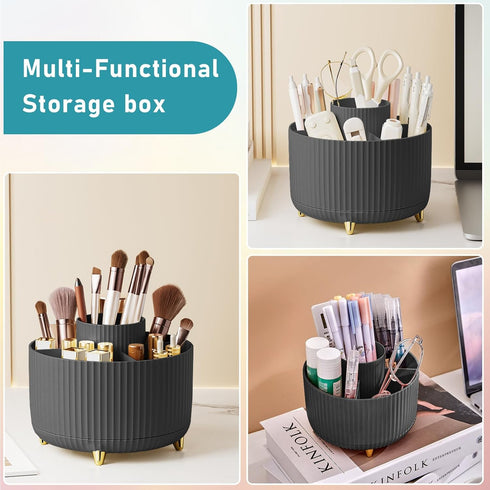 360 Rotating Makeup Brush Holder Organizer, 5 Slot Cup for Cosmetics, Nail Polish, Bathroom Vanity, Black