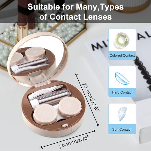 FEISEDY Contact Lens Case, Portable Fashion Contacts Lens Box with Mirror, Tweezers Remover Tool & Solution Bottle for