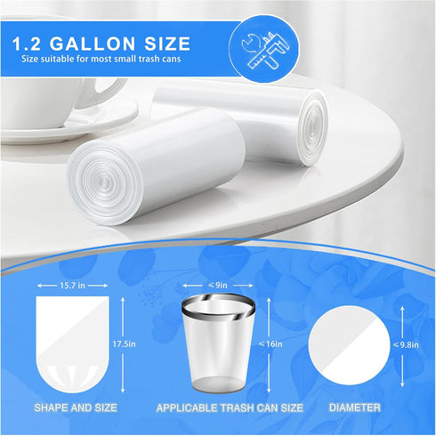 Small Trash Bags 1.2 Gallon - 108 Count Garbage Bags for Bathroom Mini Trash Can Liners, Fit 4.5-5 Liter White