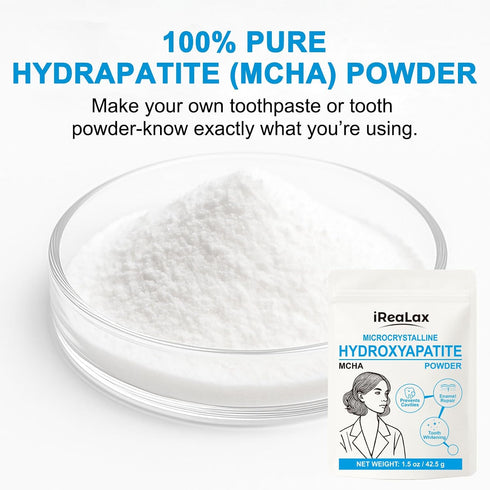 iReaLax 100% 42.5g (1.5 oz) Pure Microcrystalline Hydroxyapatite Powder | Non-Nano MCHA Micro Hydroxyapatite Powder