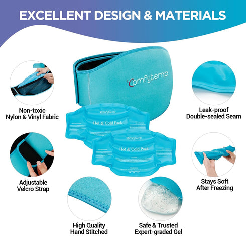 Comfytemp Ice Pack for Back Pain Relief, Reusable Gel Lower Back Wrap, 2 Packs, FSA HSA Approved, Hot Cold Compression