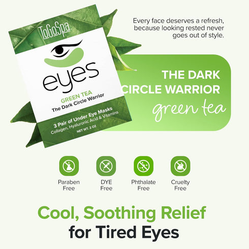 ToGoSpa Green Tea EYES, Dark Circle Warrior | Premium Anti-Aging Gel Pads with Collagen, 3 Pack