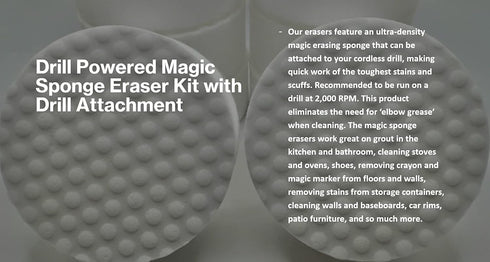 4.5” Drill Powered Magic Sponge Eraser 6 Pieces Kit with Drill Attachment | 25% Thicker Ultra Durable Melamine Cleaning