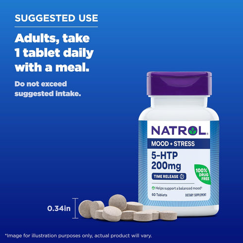 Natrol 5-HTP 200mg Dietary Supplement, 60 Time Release Tablets, 60 Day Supply
