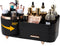 Makeup Organizer Countertop, 360 Rotating Brush Holder with Drawers, Large Capacity Skincare Organizer, Black