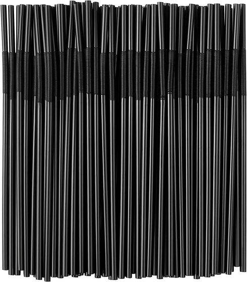 300 Pcs Black Flexible Plastic Straws, BPA-Free Disposable Bendy Straws, 10.2" Long, 0.23'' Diameter