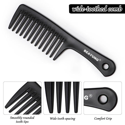 2PCS Large Wide Tooth Comb, Shower Combs for Wet Curly Hair, Durable Hair Brush for Best Styling and Care (2 Black)