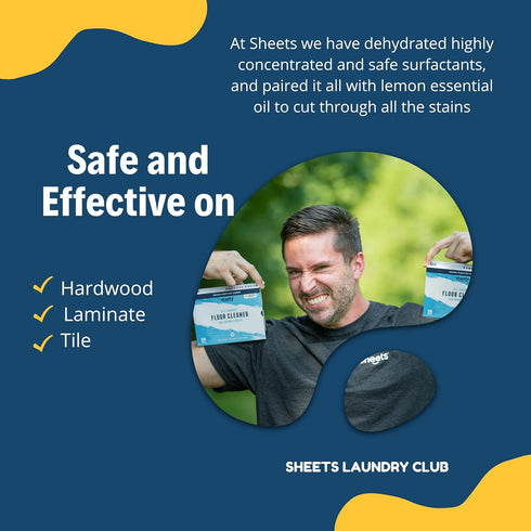 Sheets Laundry Club Liquidless Dissolvable Floor Cleaning Sheets - 30 Sheets, Lemon, Plant-Based Cleaning Agents