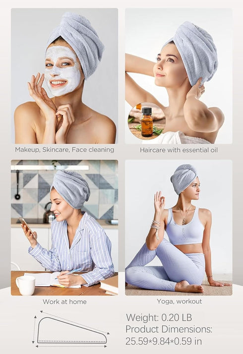 Hicober Microfiber Hair Towel - 3 Packs Hair Turbans for Wet Hair, Drying Wrap Towels (Blue, Grey, Pink)