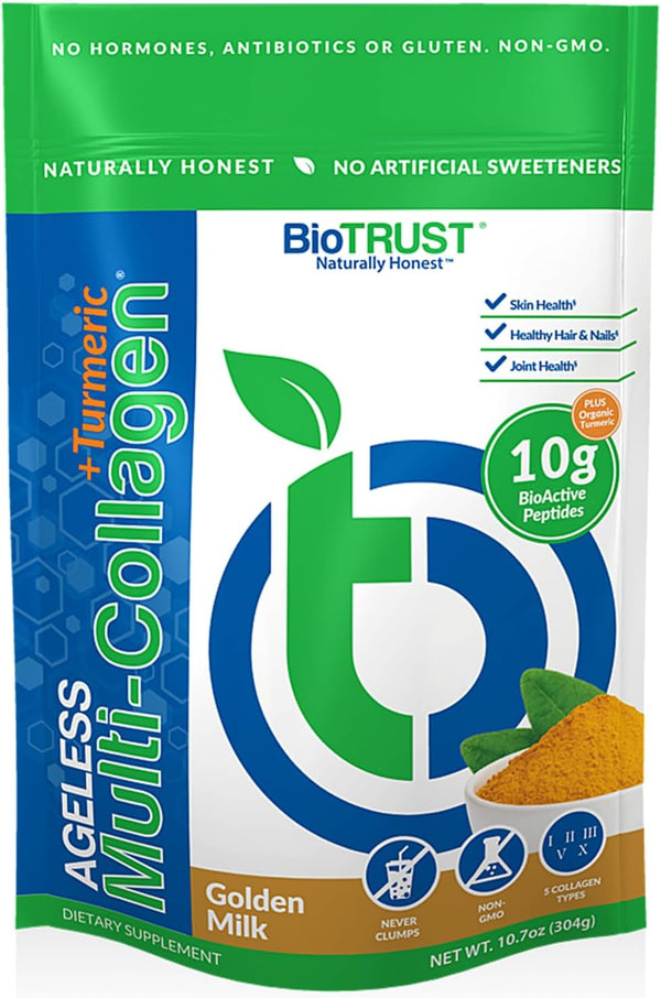 BioTrust Collagen Powder with Turmeric – 5 Types (I, II, III, V, X) – Hydrolyzed Protein for Women & Men (Golden Milk)