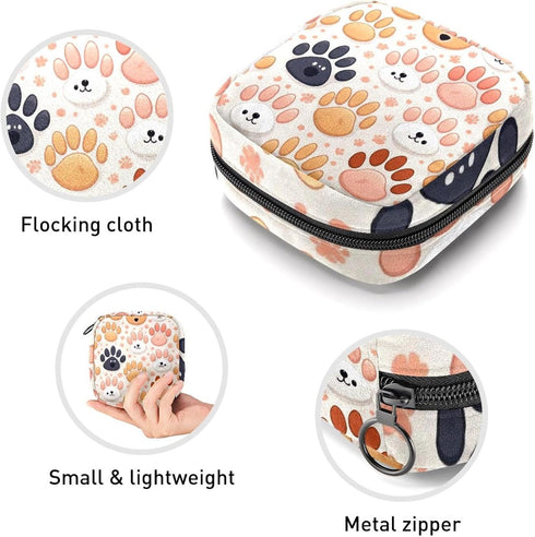 RODAILYCAY Cat Dog Animals Paw Menstrual Pad Purse for School, Tampons Collect Pouch for Women Girls, Soft Sanitary