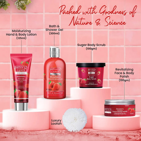 Strawberry Bath Gift Set for Women, Spa Gift Baskets, Gift Boxes for Women