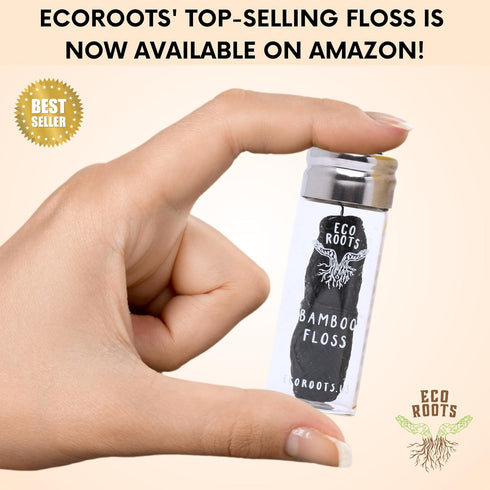 Natural Bamboo Dental Floss: 1 Refillable Glass Container + 3 Biodegradable Floss Refills (33 Yards Each), Eco-Friendly