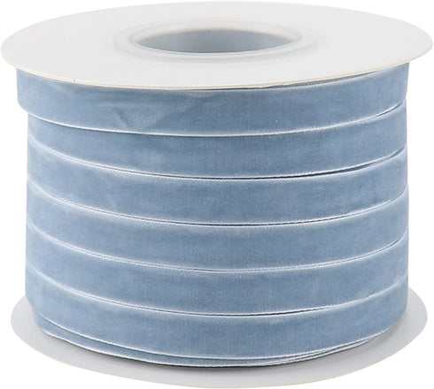 Dusty Blue Velvet Ribbon, 3/8 Inch, 25 Yards for Gift Wrapping, Wedding, Hair Bows, Crafts