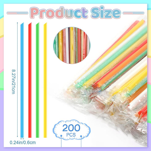 Viliqiou 200PCS 8.27inch, Colored Cocktail Straws Individually Wrapped Disposable Plastic Straws Individually Wrapped