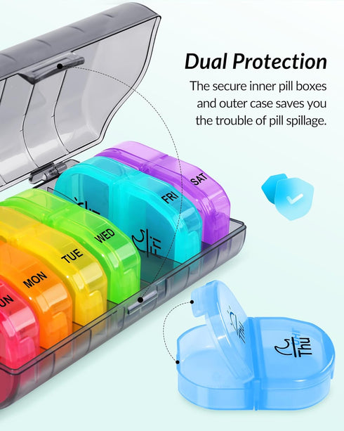 ZIKEE Weekly Pill Organizer, AM PM Pill Box with 7 Detachable Cases, BPA-Free, Portable 7 Day Storage for Medication