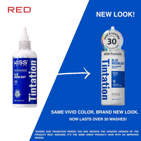 Red by Kiss Tintation Semi-Permanent Hair Color, Aloe Vera Water Based, Long-Lasting Dye (Blue Moonlight, 5 Fl Oz)