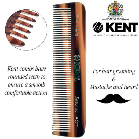 Kent A FOT Handmade Pocket Comb for Men, Women, and Kids, Fine Tooth Hair Straightener, Made in England