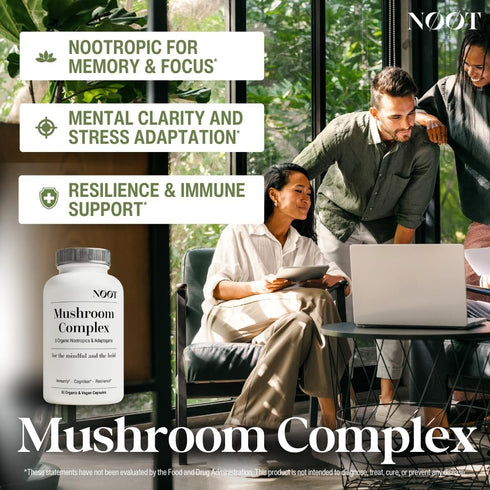 Immunity 60 NOOT Mushroom Complex, Organic Lions Mane Mushroom Supplement - Nootropic Adaptogenic Vegan Brain