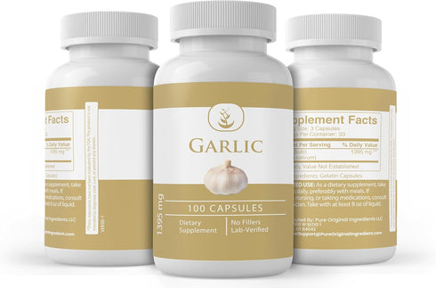 PURE ORIGINAL INGREDIENTS (100 Garlic Capsules, Capsules) Always Pure, No Additives Or Fillers, Lab Verified