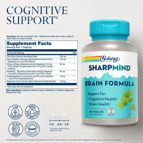 SOLARAY SharpMind Brain Support Formula - Nootropic Supplements for Cognitive and Brain Health, 60 Servings