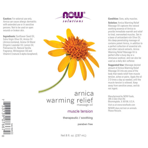 NOW Solutions, Arnica Relief Massage Oil, Therapeutic and Soothing on Sore, Achy Muscles, 8-Ounce