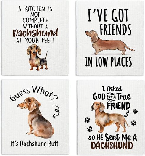 LARTSFRO Dachshund Dog Cute Swedish Dishcloths for Kitchen, 4 Pack Cute Dog Gifts