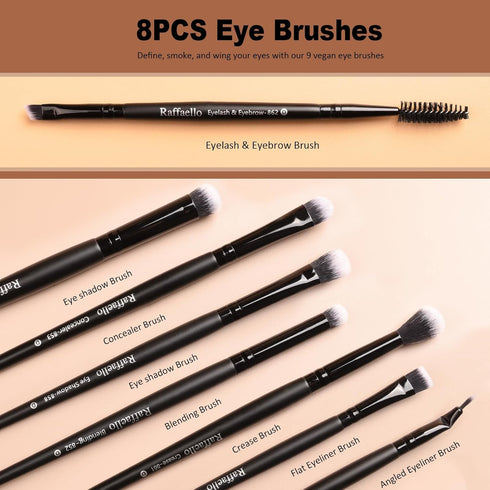 Raffaello Makeup Brushes 15Pcs Premium Synthetic Brush Set for Foundation, Contour, Blush, Concealer, Eye Shadow