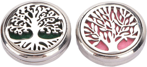 Srliya 2pcs Essential Oil Diffuser Brooches Stainless Steel Lightweight Hollow Out Tree Shape Washable Locket Perfume