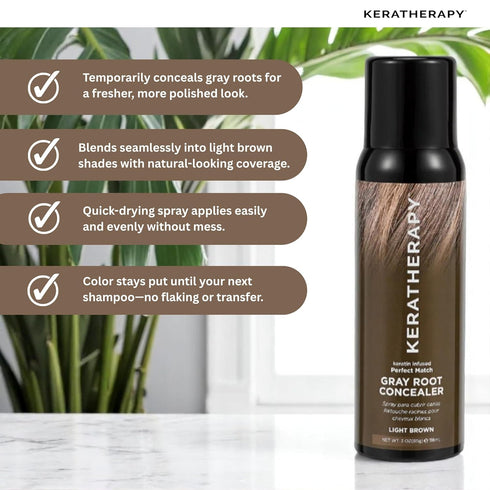 Keratherapy Keratin Infused Perfect Match Gray Root Concealer Spray - Light Brown, 3 oz, 118ml - Root Cover Up Spray to