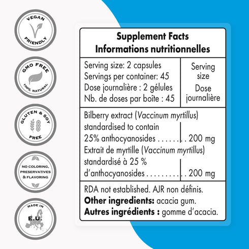 SuperSmart Bilberry Extract - High Strength 25% Anthocyanin Supplement for Eyes, Non-GMO & Gluten Free, 90 Vegetarian
