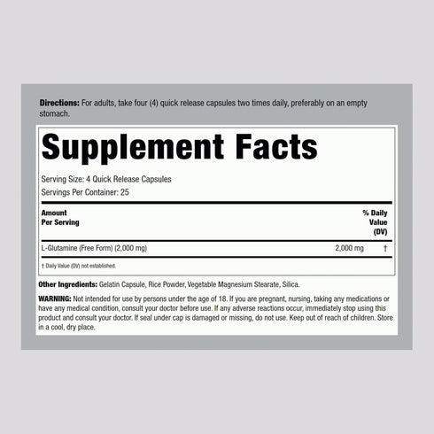 Lindberg L Glutamine Capsules | 500mg | 100 Count | Non-GMO, Gluten-Free Naturally-Occurring Amino Acid Supplement