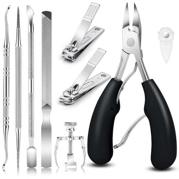 JTIEO 9 Pack Toenail Clippers, Ingrown Toenail Removal Kit, Heavy Duty Tools for Seniors, Black