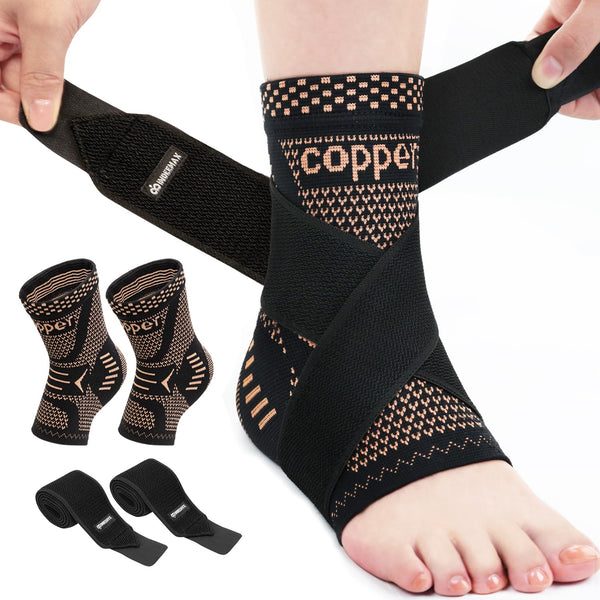 INDEEMAX Ankle Brace for Women & Men, Copper Infused Compression Sleeve for Sprained Ankle, Plantar Fasciitis Pain